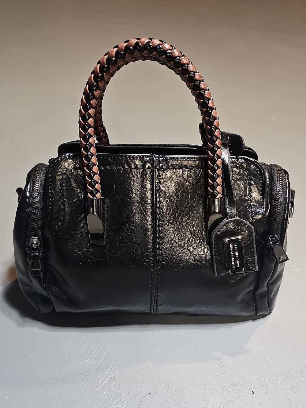 🔴SALE XIDIBAOLUO Black Satchel Hand Bag Two-Tone Braided Handles